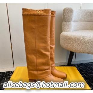 Sumptuous Fendi Show High Boots 6cm in Calfskin Leather Apricot 1112093