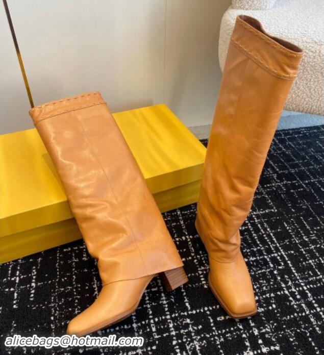 Sumptuous Fendi Show High Boots 6cm in Calfskin Leather Apricot 1112093