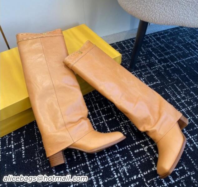 Sumptuous Fendi Show High Boots 6cm in Calfskin Leather Apricot 1112093