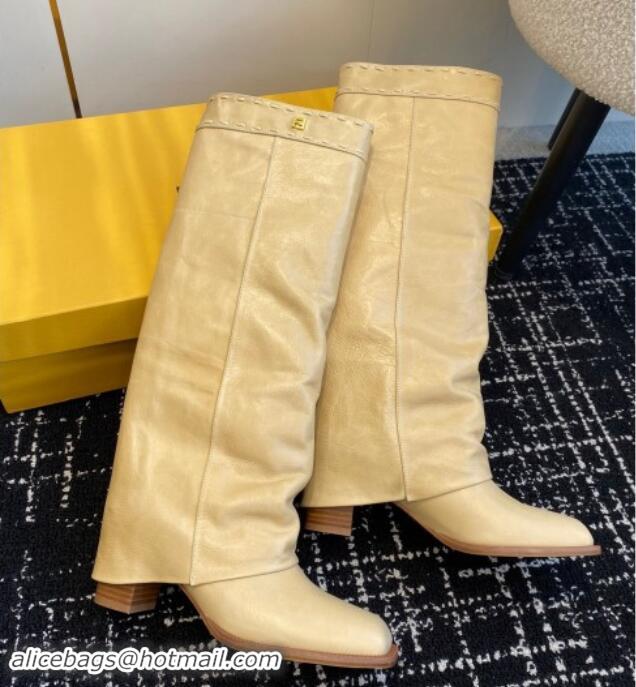 Unique Style Fendi Show High Boots 6cm in Calfskin Leather Beige 1112094