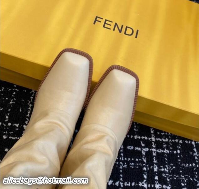 Unique Style Fendi Show High Boots 6cm in Calfskin Leather Beige 1112094