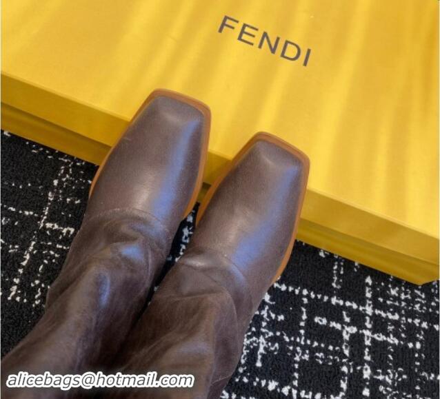 Perfect Fendi Show High Boots 6cm in Calfskin Leather Dark Brown 1112095