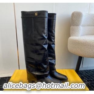 Pretty Style Fendi Show High Boots 6cm in Calfskin Leather Black 1112096