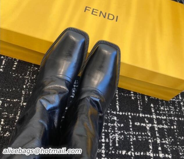 Pretty Style Fendi Show High Boots 6cm in Calfskin Leather Black 1112096