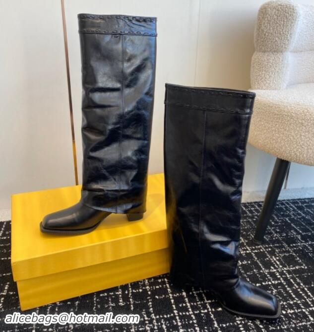 Pretty Style Fendi Show High Boots 6cm in Calfskin Leather Black 1112096