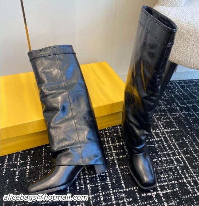 Pretty Style Fendi Show High Boots 6cm in Calfskin Leather Black 1112096