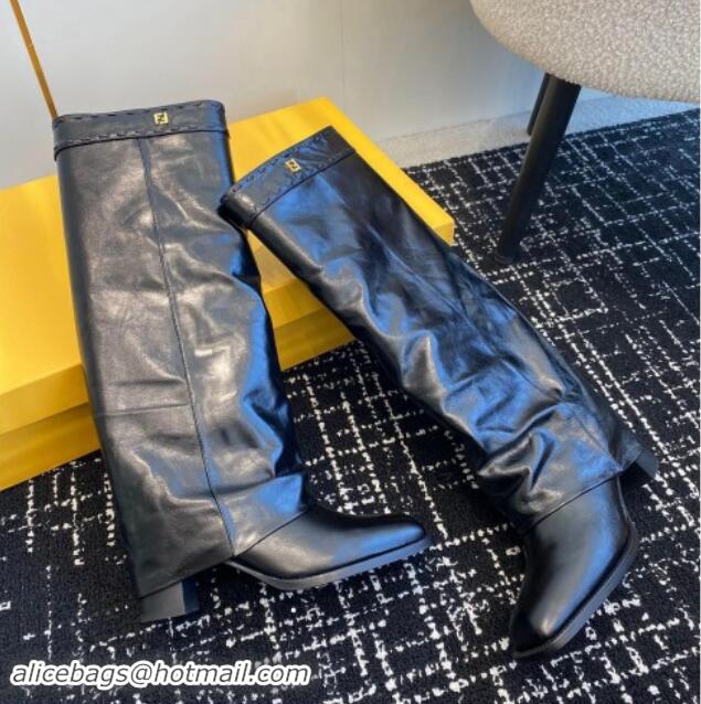 Pretty Style Fendi Show High Boots 6cm in Calfskin Leather Black 1112096