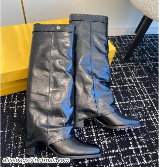 Pretty Style Fendi Show High Boots 6cm in Calfskin Leather Black 1112096