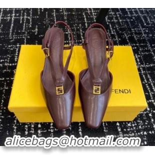 Fashion Fendi FFold Slingback Pumps 4cm in Embossed Calfskin Dark Brown 112097