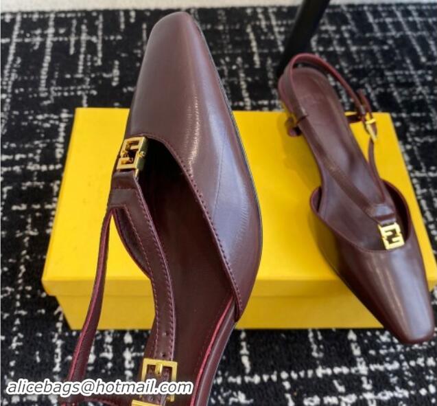 Fashion Fendi FFold Slingback Pumps 4cm in Embossed Calfskin Dark Brown 112097