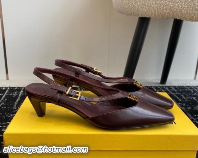 Fashion Fendi FFold Slingback Pumps 4cm in Embossed Calfskin Dark Brown 112097