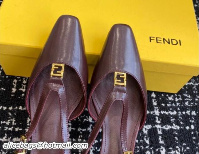 Fashion Fendi FFold Slingback Pumps 4cm in Embossed Calfskin Dark Brown 112097