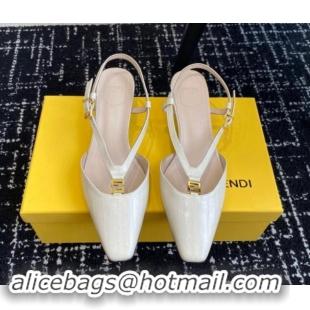 Grade Quality Fendi FFold Slingback Pumps 4cm in Embossed Calfskin White 112098