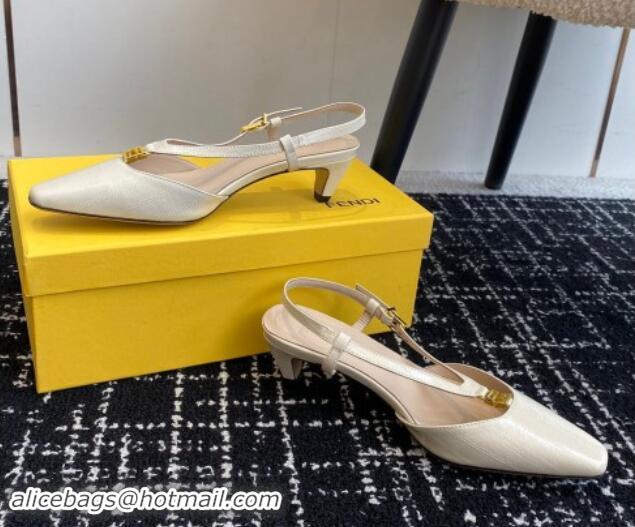 Grade Quality Fendi FFold Slingback Pumps 4cm in Embossed Calfskin White 112098