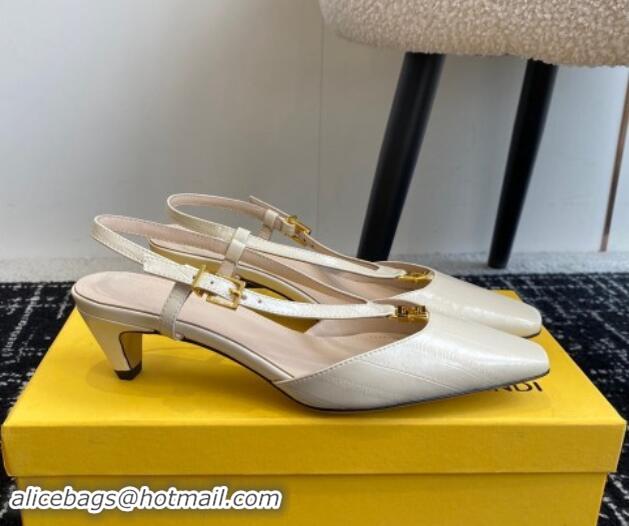 Grade Quality Fendi FFold Slingback Pumps 4cm in Embossed Calfskin White 112098