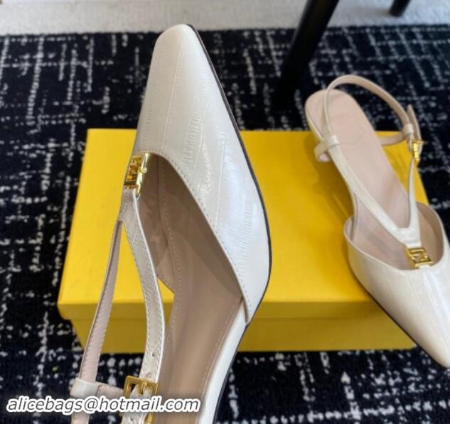 Grade Quality Fendi FFold Slingback Pumps 4cm in Embossed Calfskin White 112098