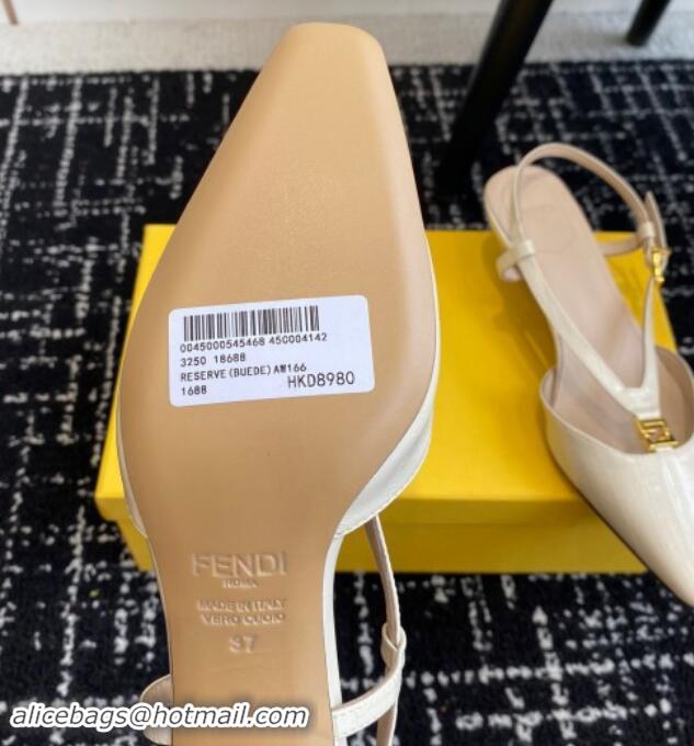 Grade Quality Fendi FFold Slingback Pumps 4cm in Embossed Calfskin White 112098