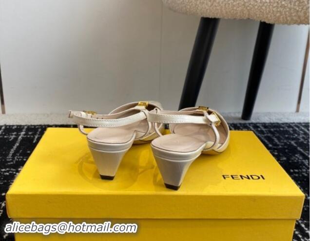 Grade Quality Fendi FFold Slingback Pumps 4cm in Embossed Calfskin White 112098