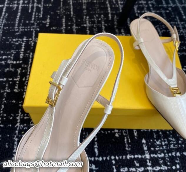 Grade Quality Fendi FFold Slingback Pumps 4cm in Embossed Calfskin White 112098