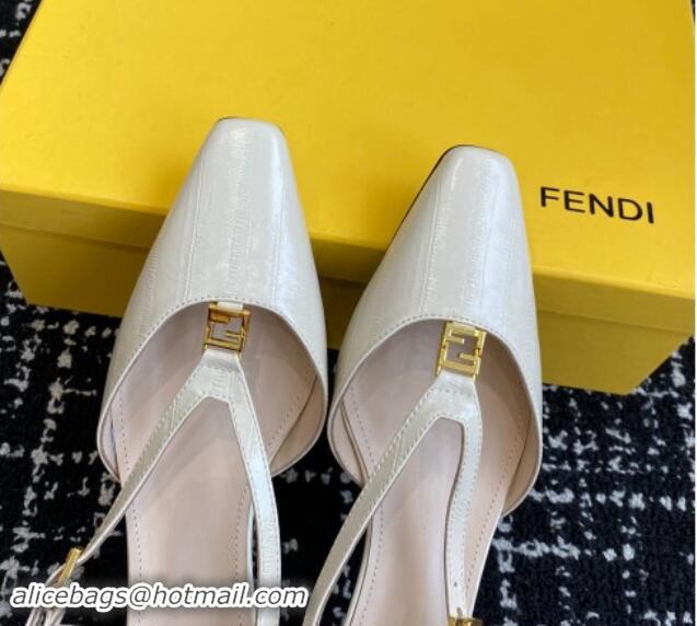 Grade Quality Fendi FFold Slingback Pumps 4cm in Embossed Calfskin White 112098