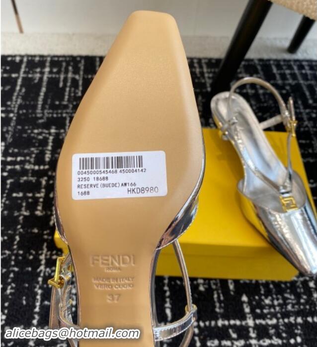 Buy Luxury Fendi FFold Slingback Pumps 4cm in Embossed Calfskin Silver 1112099