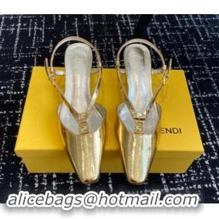 Luxury Fendi FFold Slingback Pumps 4cm in Embossed Calfskin Gold 112100