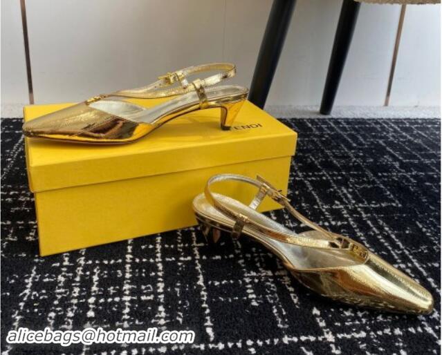 Luxury Fendi FFold Slingback Pumps 4cm in Embossed Calfskin Gold 112100