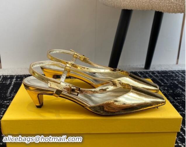 Luxury Fendi FFold Slingback Pumps 4cm in Embossed Calfskin Gold 112100