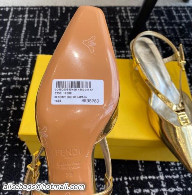 Luxury Fendi FFold Slingback Pumps 4cm in Embossed Calfskin Gold 112100