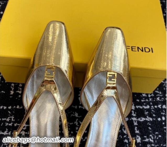 Luxury Fendi FFold Slingback Pumps 4cm in Embossed Calfskin Gold 112100