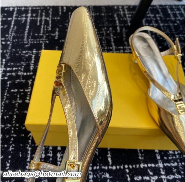 Luxury Fendi FFold Slingback Pumps 4cm in Embossed Calfskin Gold 112100