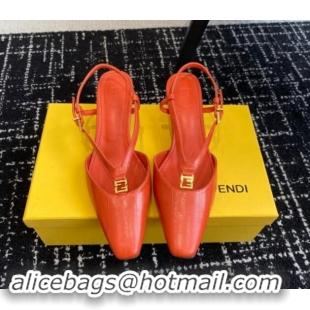 Best Product Fendi FFold Slingback Pumps 4cm in Embossed Calfskin Red 1112101