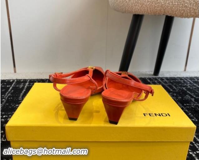 Best Product Fendi FFold Slingback Pumps 4cm in Embossed Calfskin Red 1112101