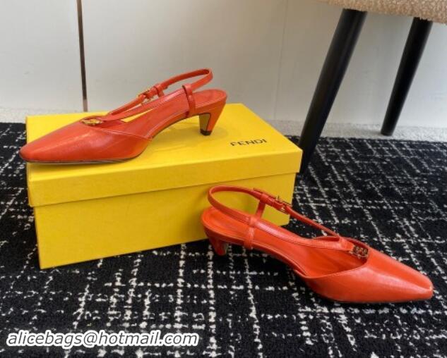 Best Product Fendi FFold Slingback Pumps 4cm in Embossed Calfskin Red 1112101