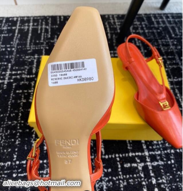 Best Product Fendi FFold Slingback Pumps 4cm in Embossed Calfskin Red 1112101