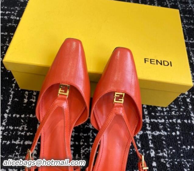 Best Product Fendi FFold Slingback Pumps 4cm in Embossed Calfskin Red 1112101