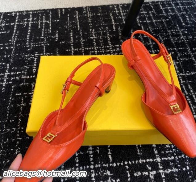 Best Product Fendi FFold Slingback Pumps 4cm in Embossed Calfskin Red 1112101