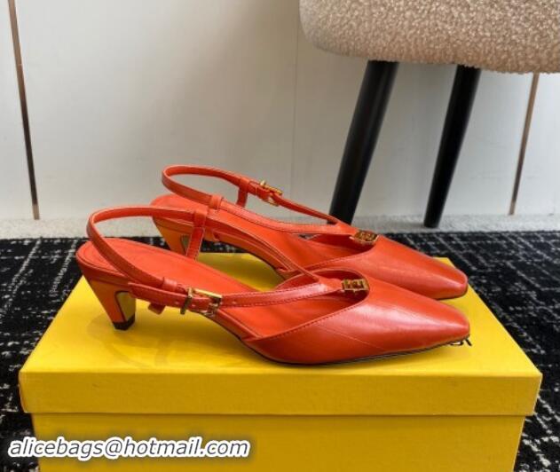 Best Product Fendi FFold Slingback Pumps 4cm in Embossed Calfskin Red 1112101