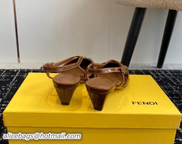 Best Price Fendi FFold Slingback Pumps 4cm in Embossed Calfskin Brown 1112102