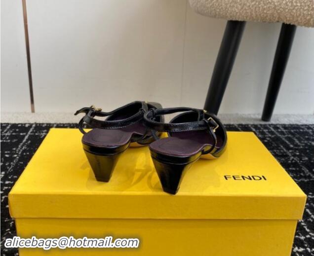 Good Quality Fendi FFold Slingback Pumps 4cm in Embossed Calfskin Black 112103