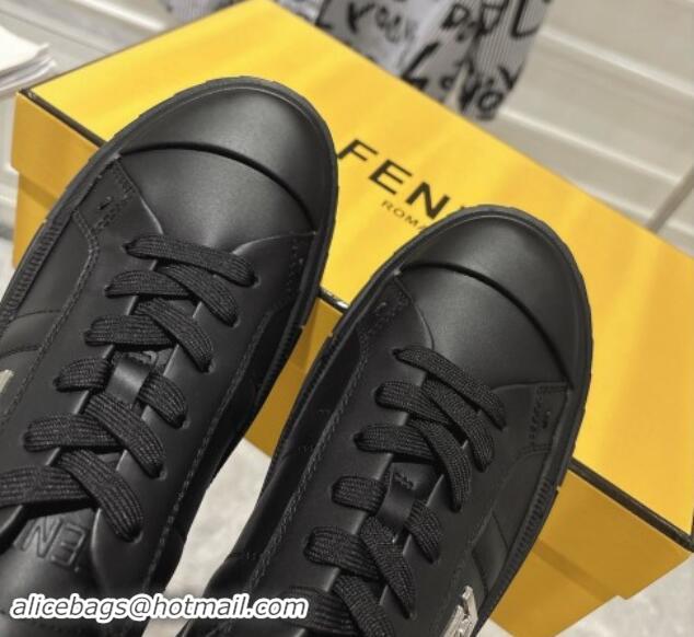 Shop Duplicate Fendi FF Patch Calfskin Sneakers Black 1112110 