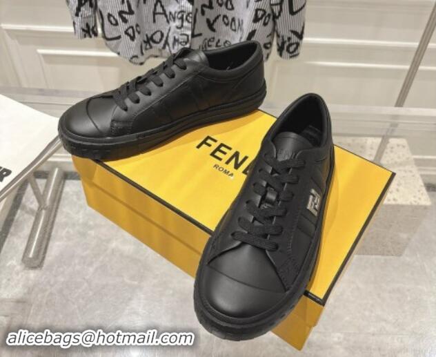 Shop Duplicate Fendi FF Patch Calfskin Sneakers Black 1112110 