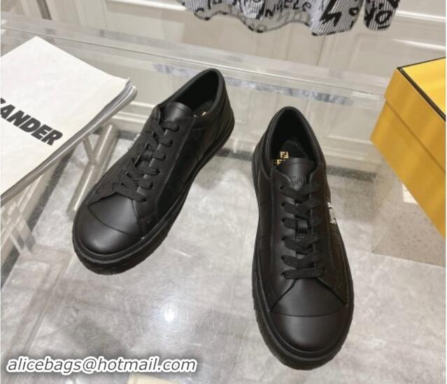 Shop Duplicate Fendi FF Patch Calfskin Sneakers Black 1112110 