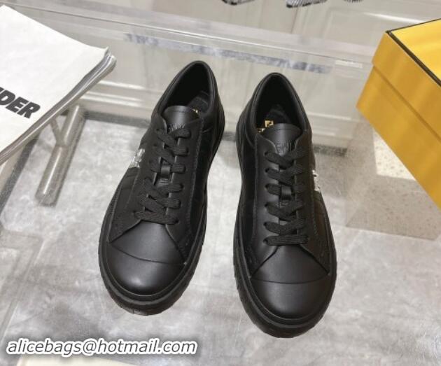 Shop Duplicate Fendi FF Patch Calfskin Sneakers Black 1112110 