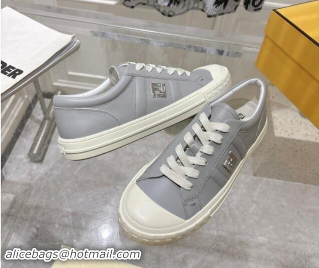 Luxury Discount Fendi FF Patch Calfskin Sneakers Grey 112111