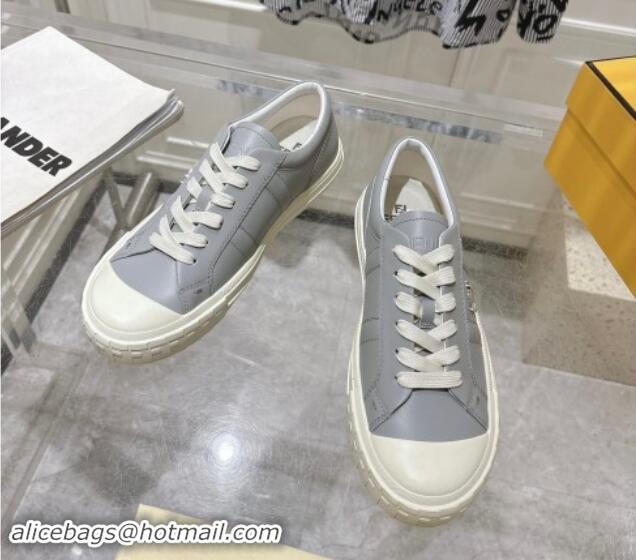 Luxury Discount Fendi FF Patch Calfskin Sneakers Grey 112111