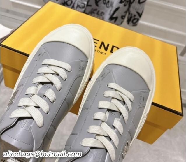 Luxury Discount Fendi FF Patch Calfskin Sneakers Grey 112111