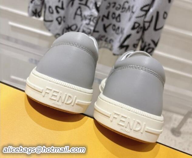 Luxury Discount Fendi FF Patch Calfskin Sneakers Grey 112111