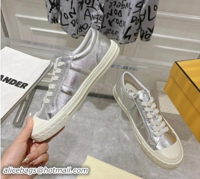 Luxury Cheap Fendi FF Patch Calfskin Sneakers Silver 112113