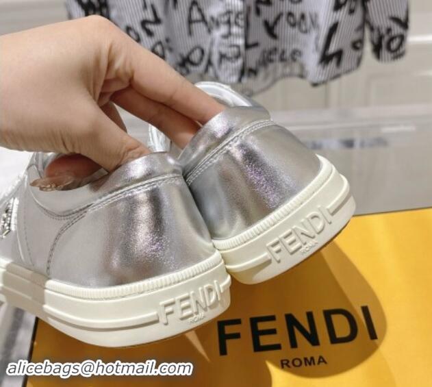 Luxury Cheap Fendi FF Patch Calfskin Sneakers Silver 112113